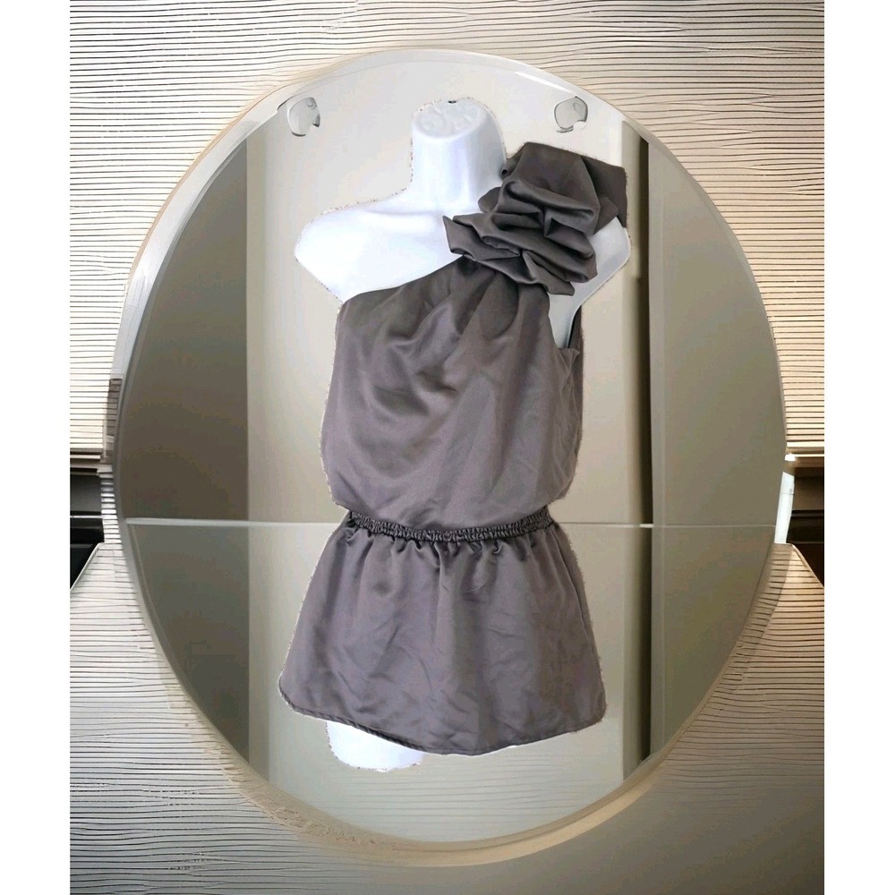 Charlotte Russe Top M Gray‎ Satin One Shoulder Goth Fairy Waist Defy Y2K Peplum